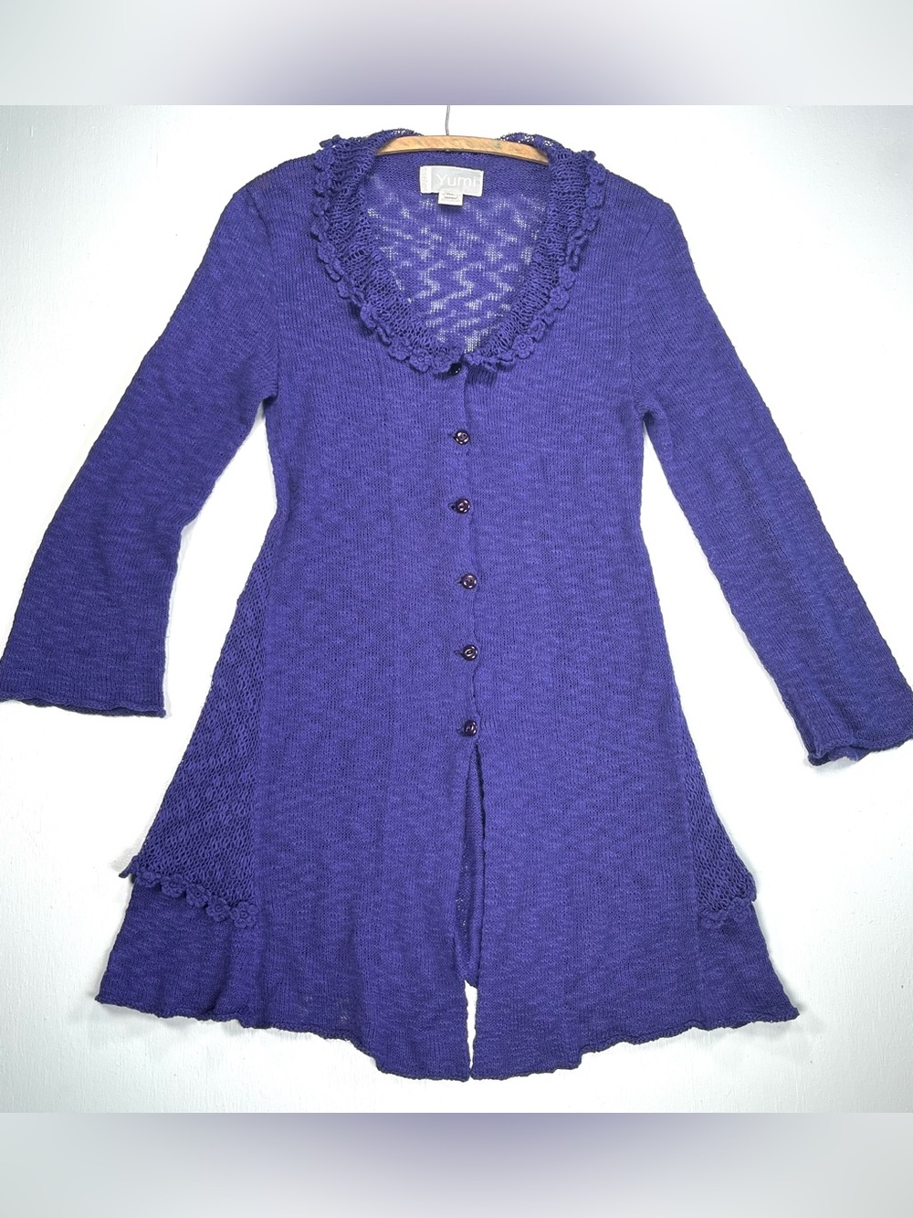 Yumi Diseños Y2K Purple Knit Duster Cardigan Crochet Cotton Sweater M/L Bolivia